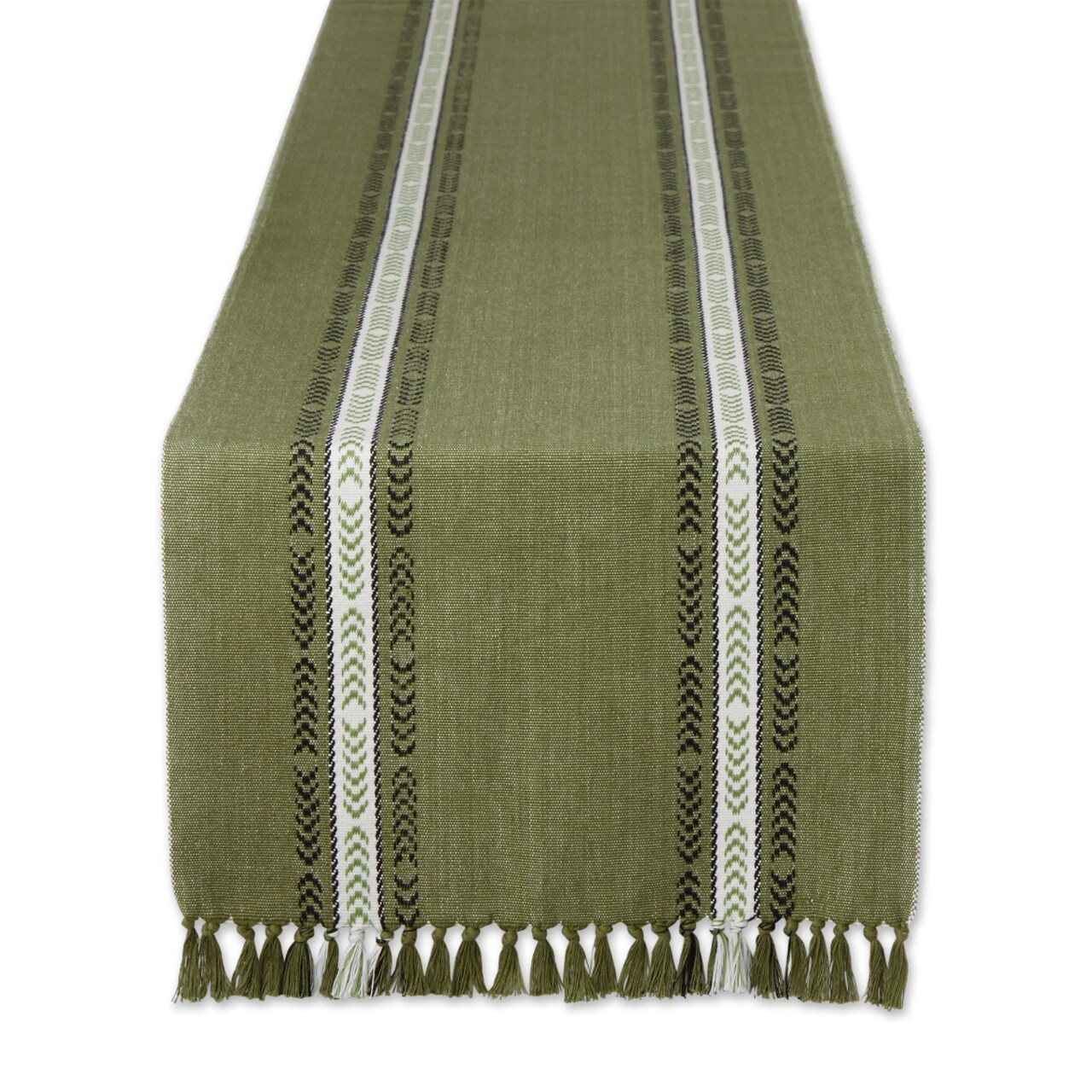 Contemporary Home Living Dobby Striped Fringe Ribbed Table Runner - 108" - Green